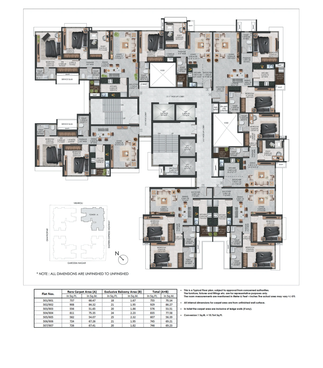 Sunrise — 5th & 6th Floor layout from supplied floor plan booklet