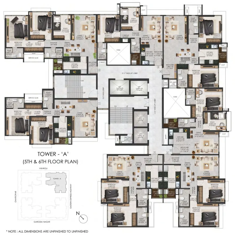 Official Tower A typical 5th and 6th floor plan image; layout applicability to confirm